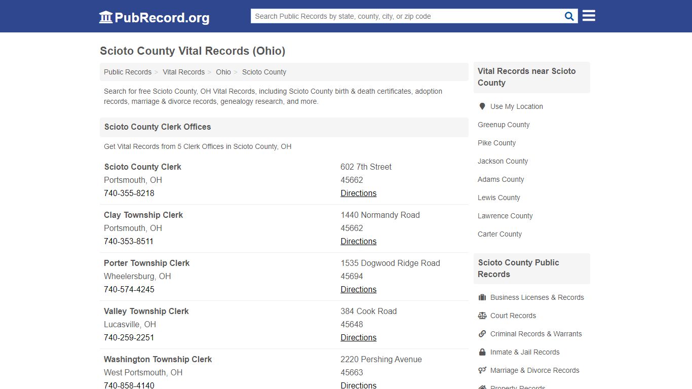 Free Scioto County Vital Records (Ohio Vital Records) - PubRecord.org