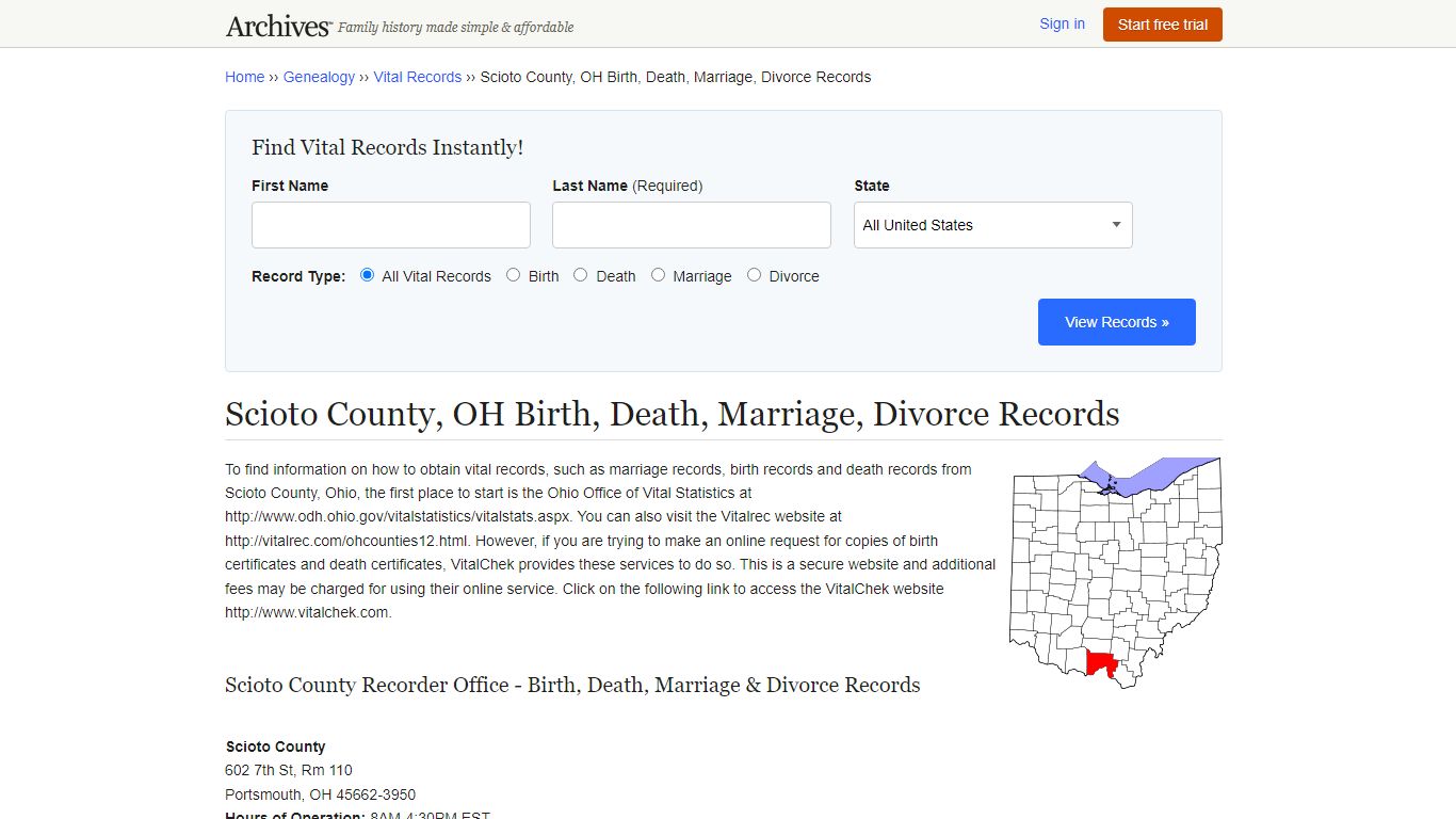 Scioto County, OH Birth, Death, Marriage, Divorce Records - Archives.com