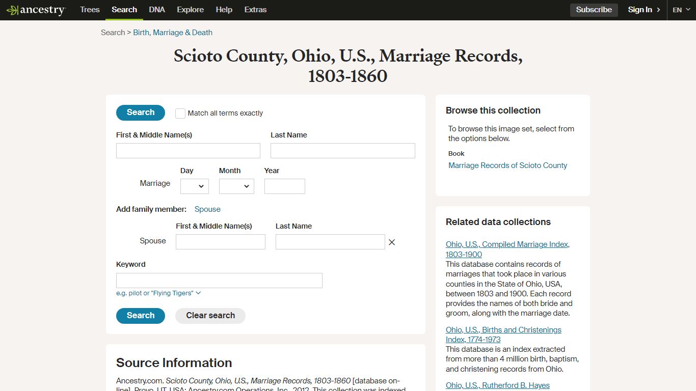 Scioto County, Ohio, U.S., Marriage Records, 1803-1860